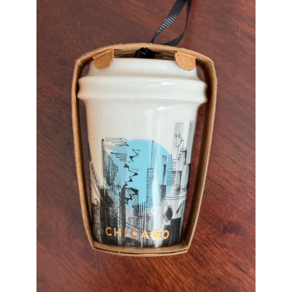 Starbucks Chicago Ceramic City Skyline Ornament Coffee Cup 2015 Mermaid Logo